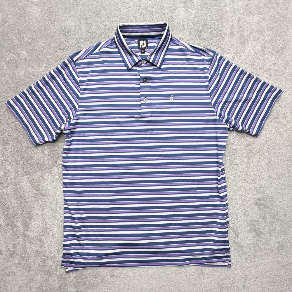 FootJoy Polo Shirt Mens XL Blue Striped Polyester Spandex Golf B Embroidered